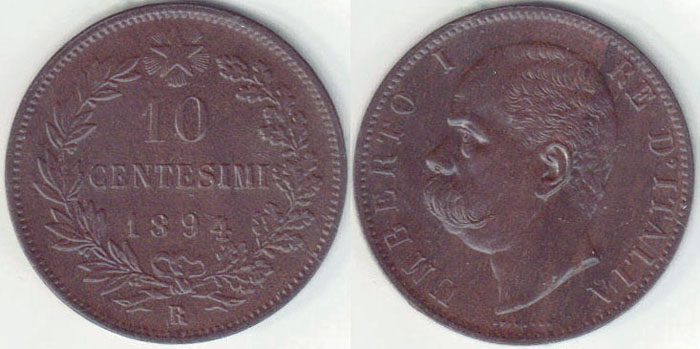 1894 R Italy 10 Centesimi (aUnc) A005292